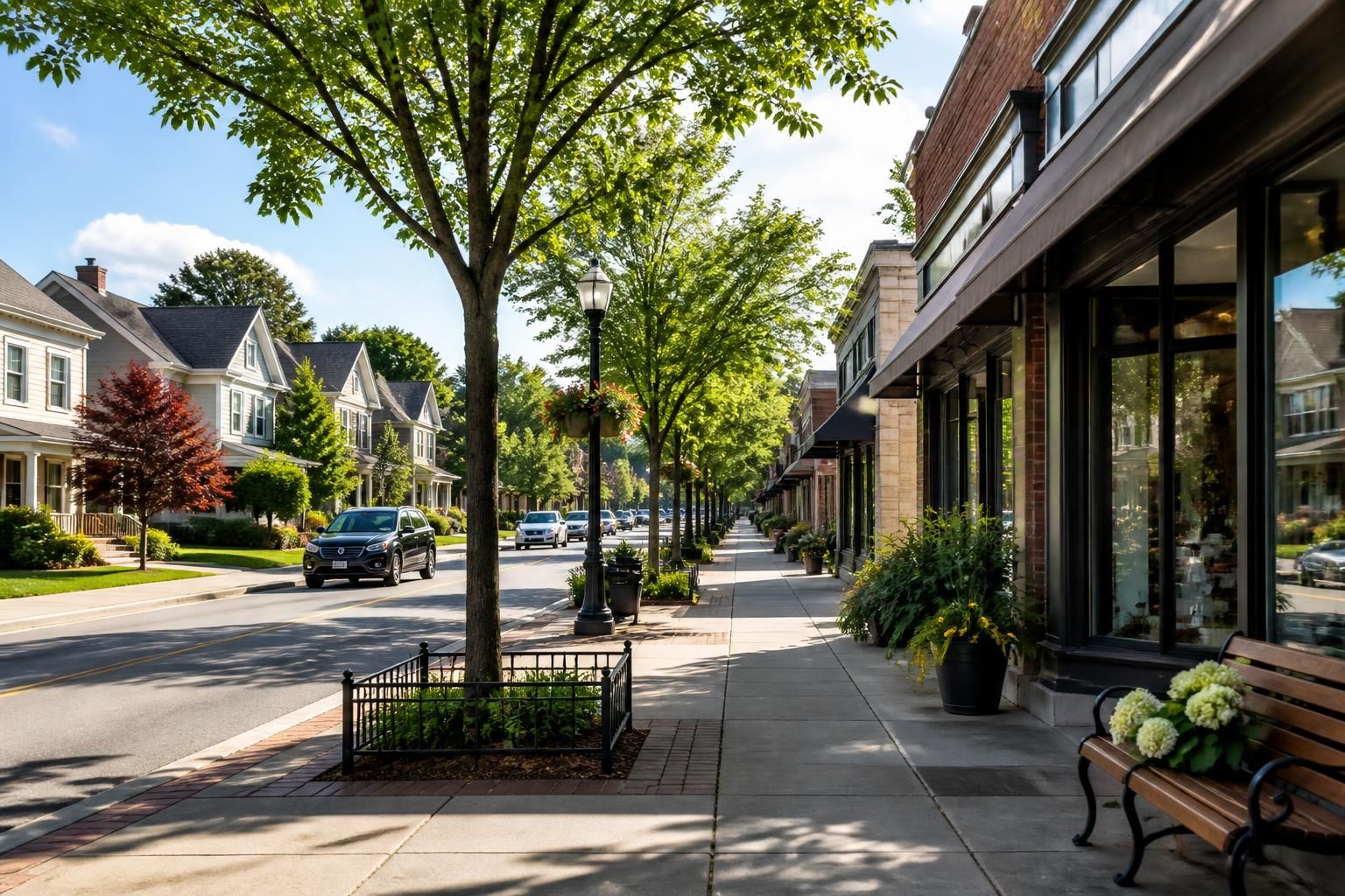 Welcoming suburban neighborhood with homes and trees in Woodbury.